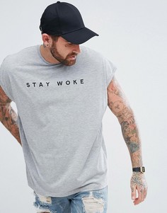 Оверсайз-футболка без рукавов с принтом Stay Woke ASOS - Серый
