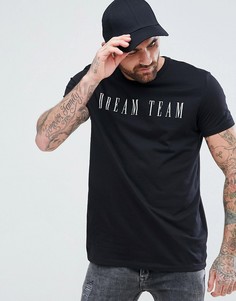 Удлиненная футболка с принтом Dream Team ASOS - Черный