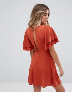 Чайное платье с двухслойными оборками New Look - Коричневый