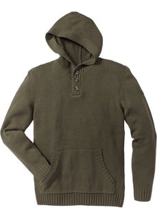 Пуловер Slim Fit с капюшоном (темно-оливковый) Bonprix