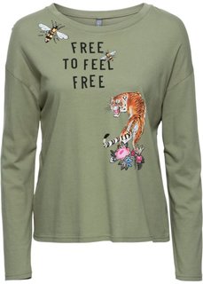 Футболка с длинным рукавом (оливковый) Bonprix