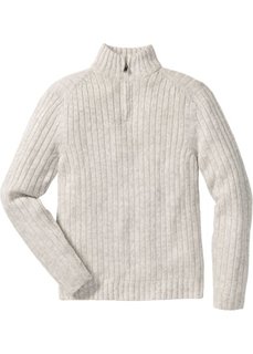 Меланжевый пуловер Regular Fit с воротником на молнии (натуральный меланж) Bonprix