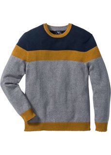 Пуловер Regular Fit (серый/коньячный/синий) Bonprix