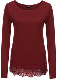Футболка с длинным рукавом и кружевом (темно-красный) Bonprix
