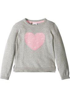 Вязаный пуловер с сердечком (светло-серый меланж) Bonprix