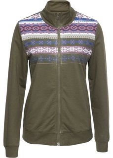 Трикотажная куртка с воротником-стойкой (темно-оливковый с рисунком) Bonprix