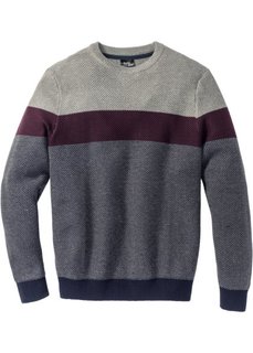 Пуловер Regular Fit с круглым вырезом (серый меланж/кленово-красный в полоску) Bonprix