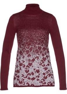 Пуловер-водолазка с жаккардовым узором (красный/серебристый) Bonprix