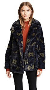 Zadig &amp; Voltaire Miles Leopard Faux Fur Pea Coat