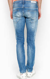 Зауженные синие джинсы с потертостями Replay