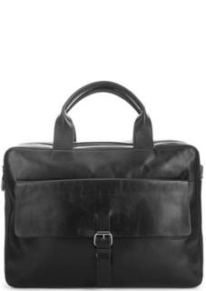 Черная кожаная сумка с двумя отделами и съемным плечевым ремнем Strellson