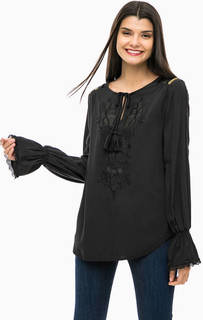 Черная блуза с длинными рукавами и вышивкой Desigual