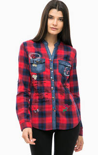 Хлопковая рубашка в клетку с декором Desigual