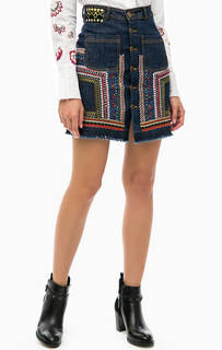 Короткая юбка из денима с вышивкой Desigual