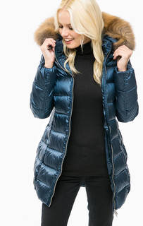 Синий пуховик с меховой отделкой Bomboogie