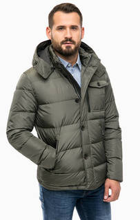 Стеганый пуховик цвета хаки с капюшоном Geox