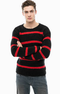 Черный джемпер в красную полоску Replay