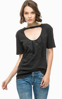 Хлопковая футболка с глубоким вырезом Replay