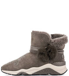 Серые замшевые полусапоги с декором Ash