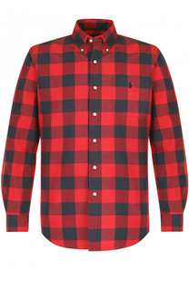 Хлопковая рубашка в клетку с воротником button down Polo Ralph Lauren