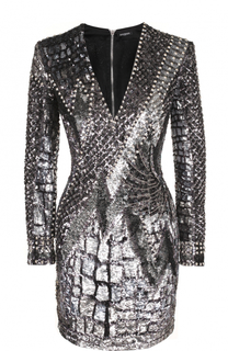 Платье-футляр с длинным рукавом и пайетками Balmain