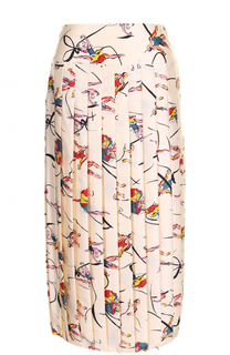 Шелковая плиссированная юбка-миди с принтом Tory Burch