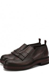 Кожаные ботинки без шнуровки с бахромой Santoni