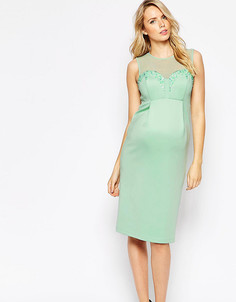 Платье для беременных с глубоким вырезом и декоративной отделкой ASOS Maternity - Зеленый