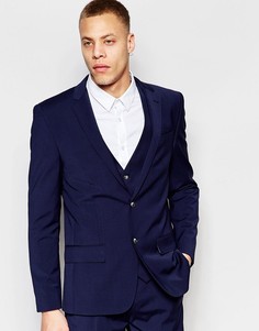 Темно-синий шерстяной пиджак кроя слим в мини-клеточку River Island - Темно-синий