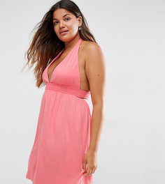 Трикотажное пляжное платье мини с завязкой на шее ASOS CURVE - Розовый
