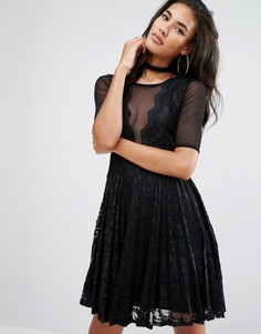 Платье с кружевом и сеточкой River Island - Черный
