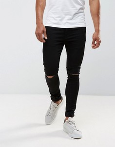 Черные супероблегающие джинсы с рваными коленями River Island - Черный