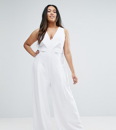 Комбинезон со складками оригами и юбкой-брюками ASOS CURVE - Белый