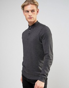 Серая футболка-поло с длинными рукавами River Island - Серый