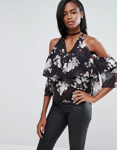 Топ с вырезами на плечах и рюшами River Island - Мульти