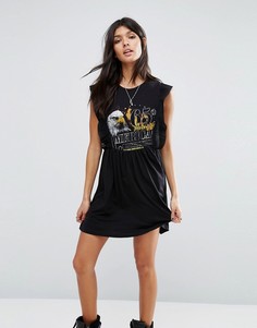 Платье-футболка с принтом и оборкой River Island - Мульти