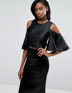 Топ с эффектом металлик и оборками на рукавах River Island - Черный