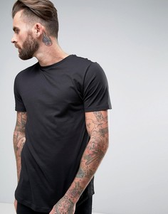Удлиненная футболка с асимметричным краем River Island - Черный
