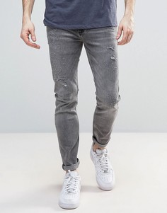Серые джинсы скинни с потертостями River Island - Серый