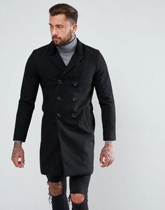 Черное пальто с добавлением шерсти с бархатным воротником ASOS - Черный
