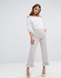 Строгие брюки с оборками по нижнему краю River Island - Серый