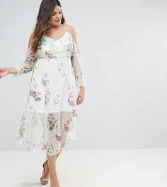 Платье миди с цветочным принтом и открытыми плечами River Island Plus - Мульти