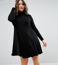 Свободное платье в рубчик с длинными рукавами ASOS CURVE - Черный