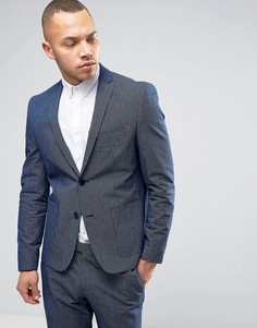 Приталенный темно-синий пиджак в клетку River Island - Темно-синий