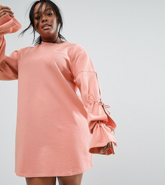 Трикотажное платье с рукавами на завязках ASOS CURVE - Розовый