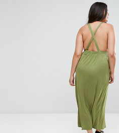 Трикотажное пляжное платье макси с перекрестами на спине ASOS CURVE - Зеленый