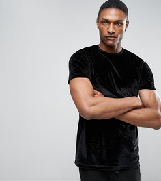 Черная бархатная футболка удлиненного кроя ASOS TALL - Черный