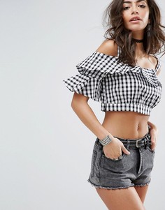 Кроп-топ в клеточку со спущенными плечами River Island - Мульти