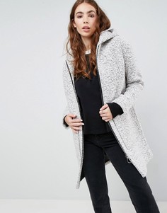 Фактурное пальто с капюшоном и подвеской-кольцом на молнии ASOS - Серый