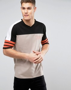 Оверсайз-футболка песочного цвета с V-образным вырезом и оранжевой отделкой River Island - Светло-серый